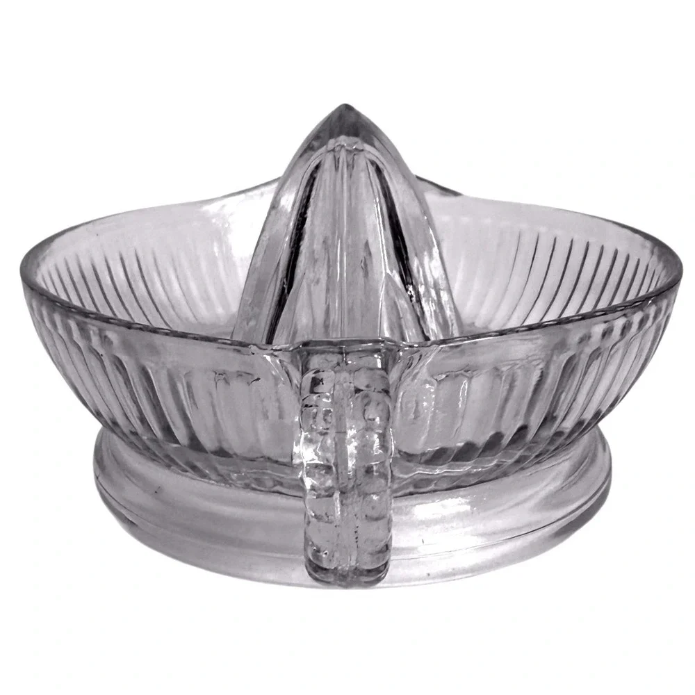 Vintage Clear Glass Reamer Citrus Juicer Ribbed Orange Lemon Pour Spout Pedestal